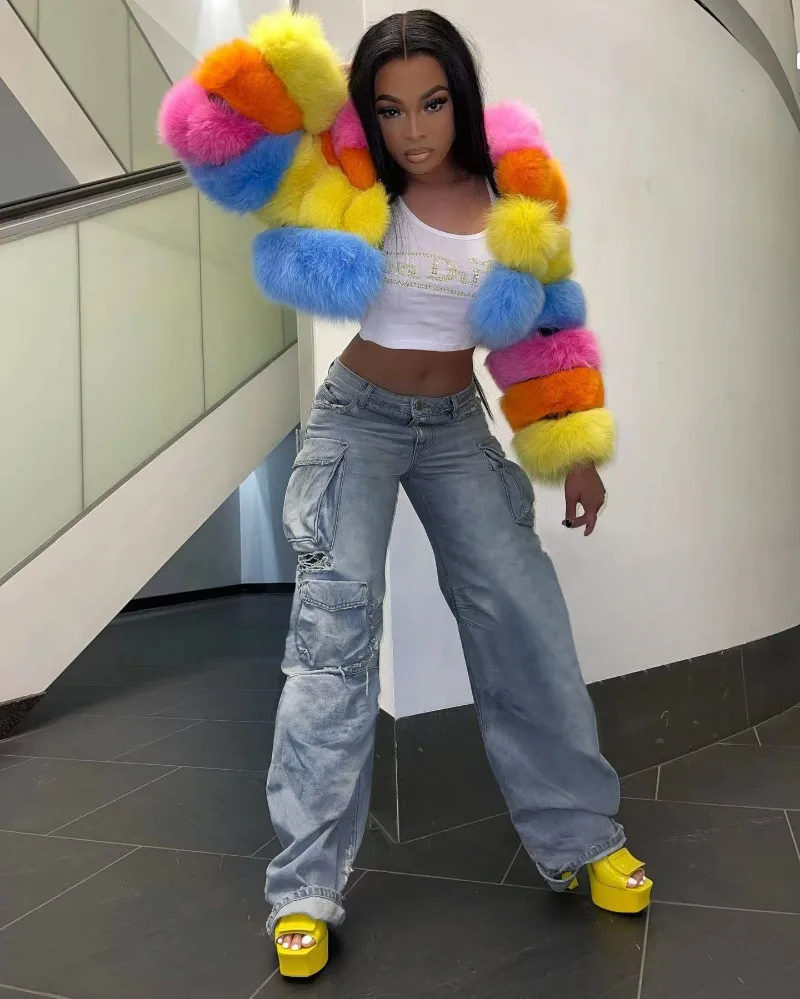 

Women Fashion Denim Cargo Pants Multi Pockets Hole High Waist Button Fly Loose Casual Jeans Trousers Y2K Streetwear Bottoms