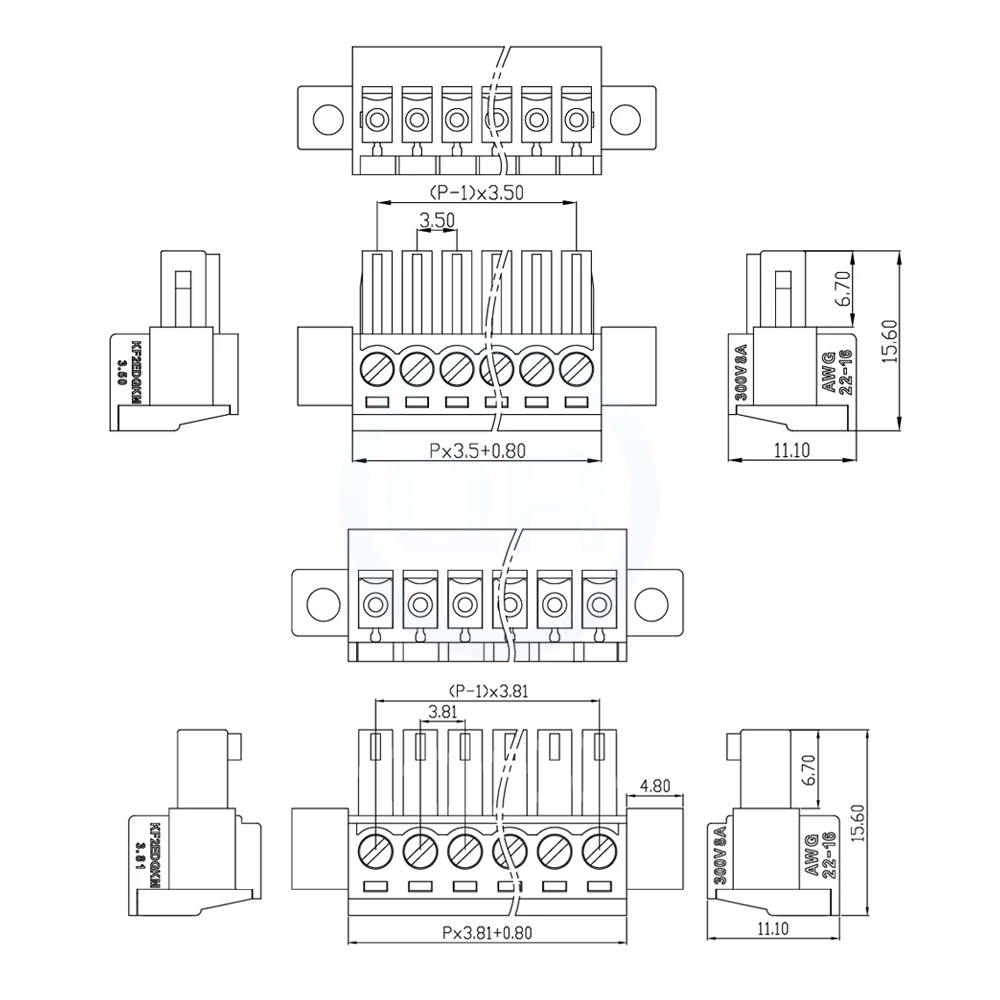(1 Set) KF 2EDGRKC + 2EDGKM 3.5mm 3.81mm Solderless Butt Male and Female Pair Plug-In Terminals with Ears 2~24P 15EDGRK 3.5 3.81