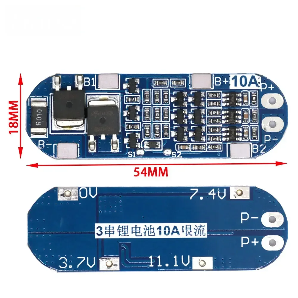 BMS 3S 10A 11.1V 12V 12.6V 18650 BMS 3S Li-ion Lithium Battery Charger Protection Board Power Bank Charging Battery Cells PCB