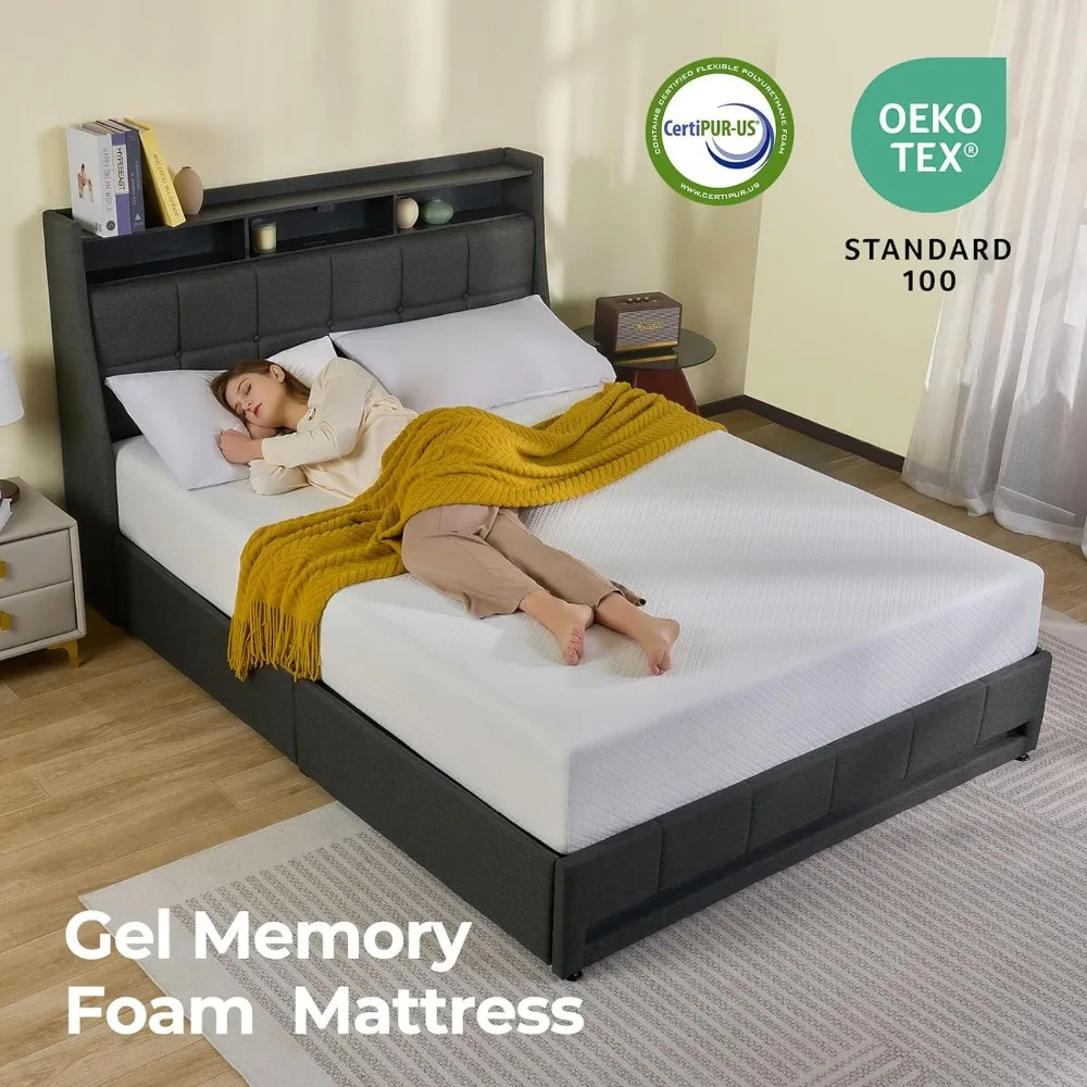 Matelas Queen Size en mousse à mémoire de forme, 8 pouces, en gel, dans une boîte, sans fiviolet, respirant, pour un sommeil plus frais