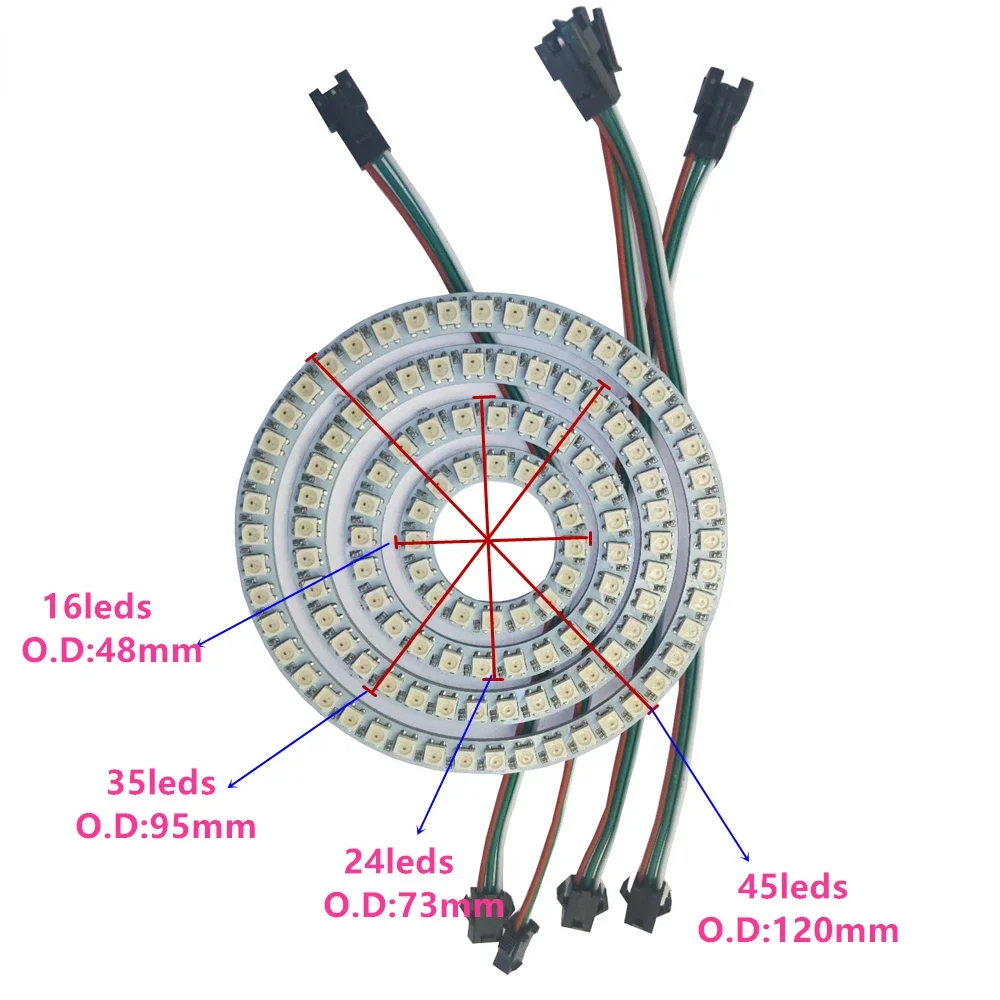 Hot DC5V WS2812B RGB Led Pixel Ring Round Lamp Individually Addressab SMD 5050 Module Bulat 8/16/24/35/45 Bit White/Black PCB