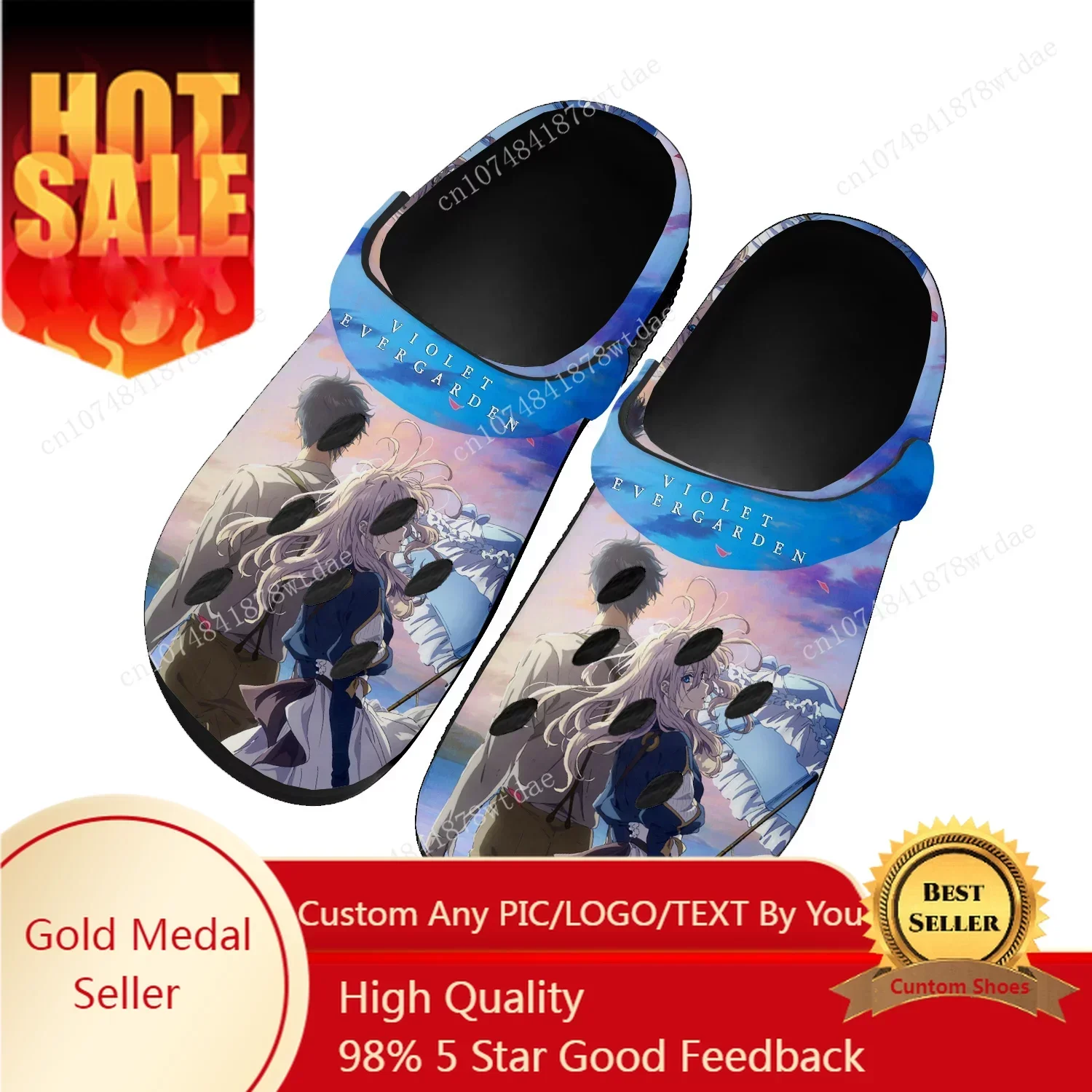 

Violet Evergarden Home Clogs Mens Womens Teenager Custom Made Water Shoes Anime Comics Manga Garden Beach Hole Slippers Sandals