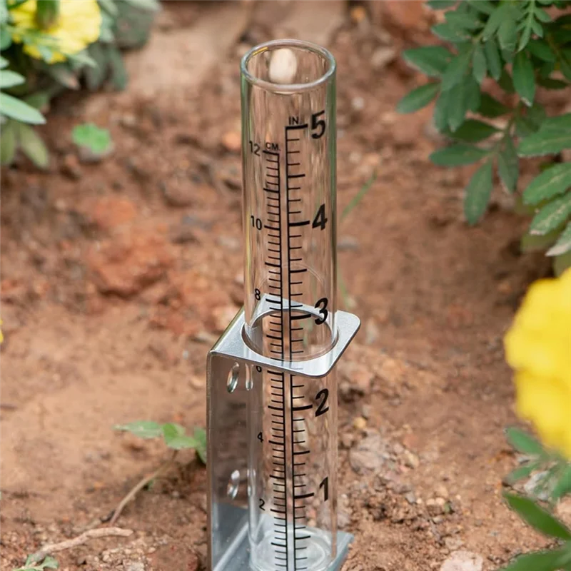 B03C-5 Inch Capacity Rain Gauge Outdoor With Tube,2 In 1 Stainless Steel Holder - Precise Rain Measurement For Garden,Lawns