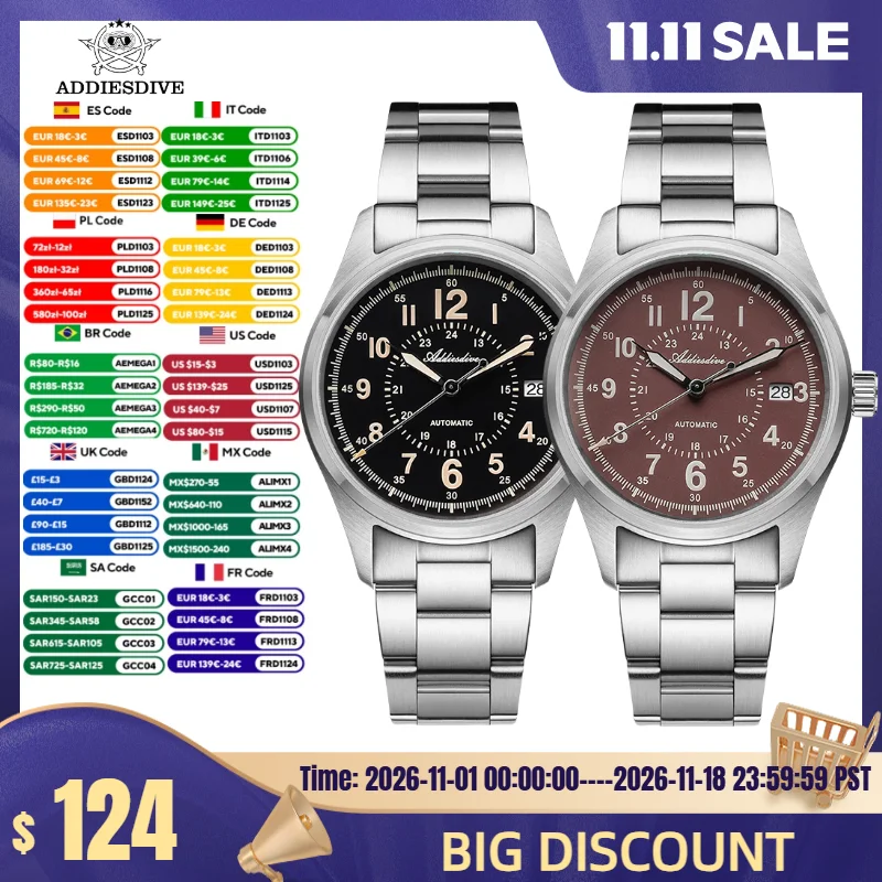 ADDIESDIVE AD2074 Men‘s Watch Calendar Display 200m Diver Sapphire crystal BGW9 luminous Automatic Mechanical Watches