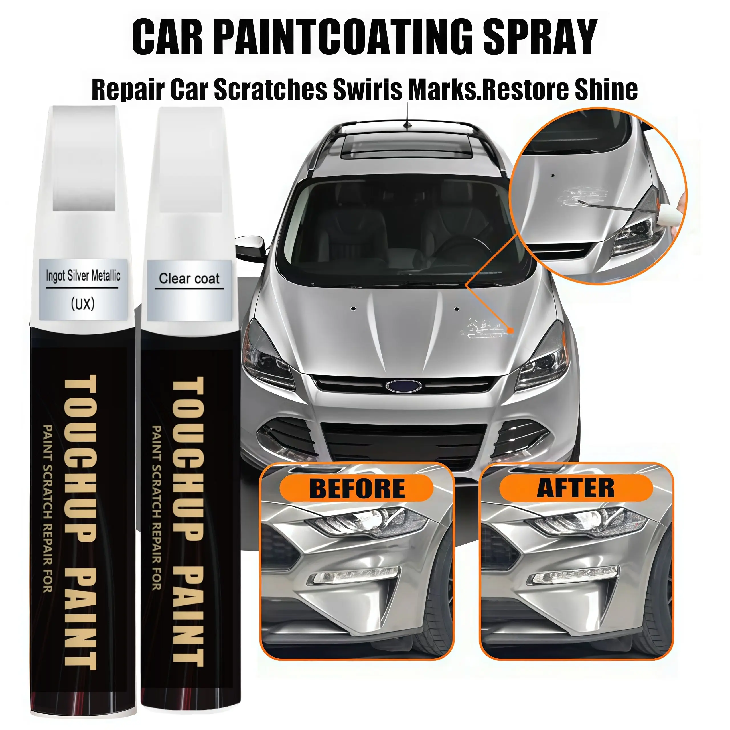 Ingot Silver Metallic UX for Ford Touch Up Paint Kit[2K Clear Coat Included],Exact Color Match Touch Up Paint