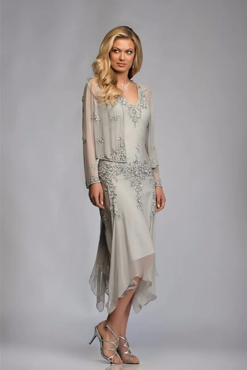 Mais tamanho mãe dos vestidos de noiva a linha v-neck chiffon renda frisada com jaqueta noivo vestidos de mãe longa para o casamento