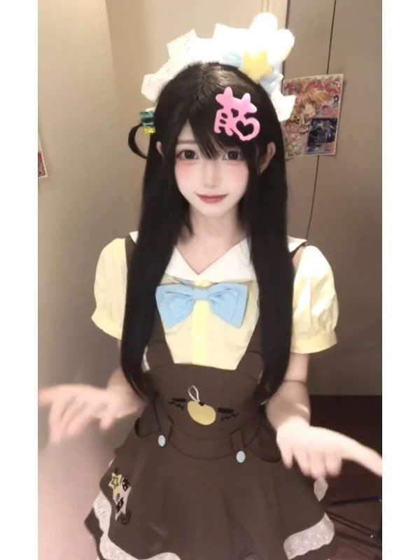 صيف جديد فتاة حلوة الزي دمية طوق عقدة أعلى الدب طباعة وزرة منتفخ تنورة قطعتين مجموعة ort Sve ort... #4