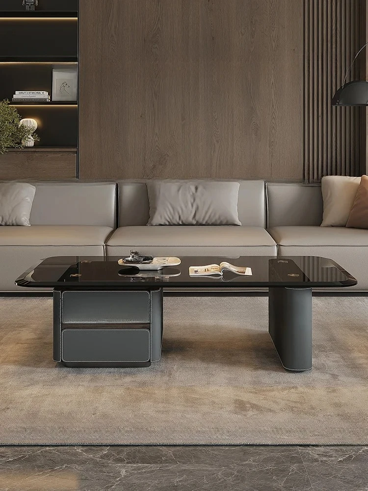 

Italian Minimalist Tempered Glass Tea Table Rectangular Living Room Home Solid Wood Tea Table