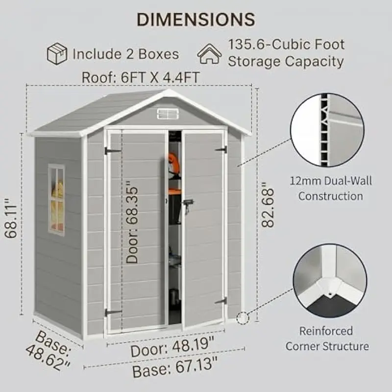6 FT x 4.4 FT HDPE Resin Outdoor Storage Structure with Integrated Double-Wall Floor, A-Frame Roof, Louvered Ventilation, Lockab