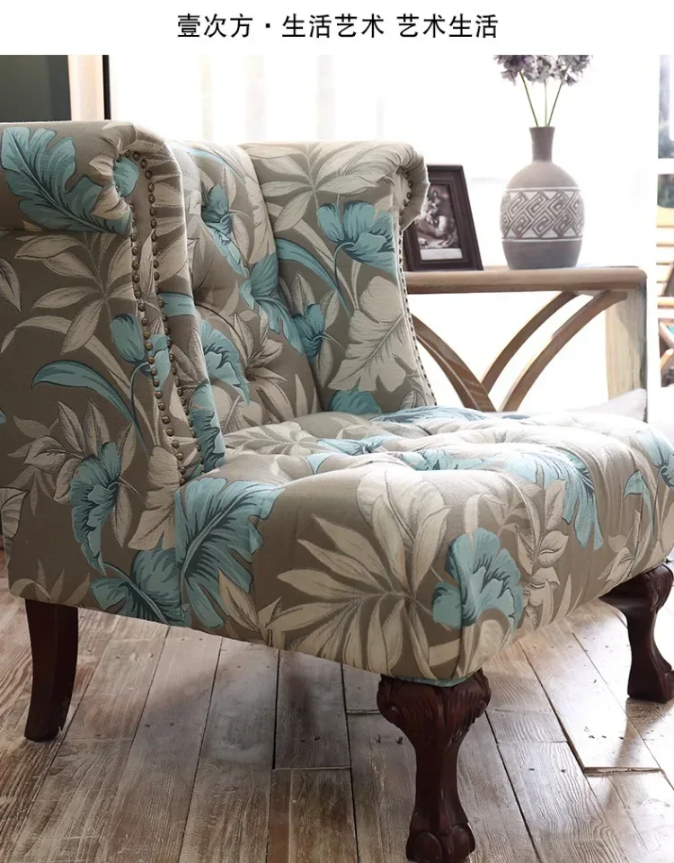 American Single Small Couch Living Room Bedroom and Household Solid Wood Fabric Designer Leisure Wingback Chair