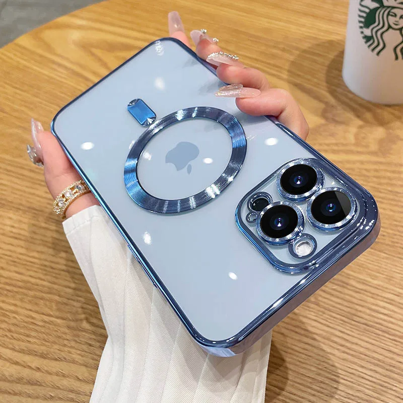 Fashion Magnetic Cases For Magsafe For iphone 15 11 13 12 14 Pro Max XR X XS Plating Clear Soft Silicone Wireless Charging Cover