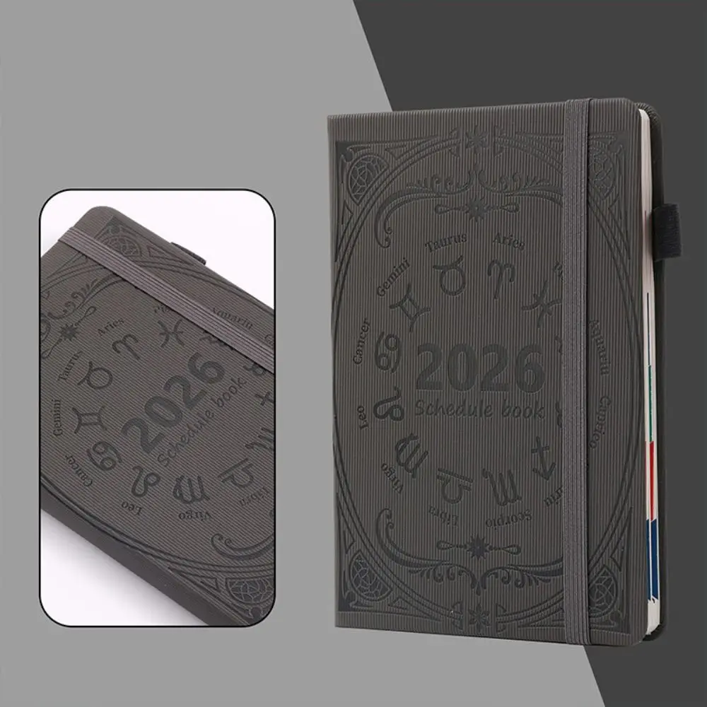 

English 2026 Schedule Planner Notepad Textured PU Wear-resistant A5 Agenda Planning Notebook Portable Thick Paper