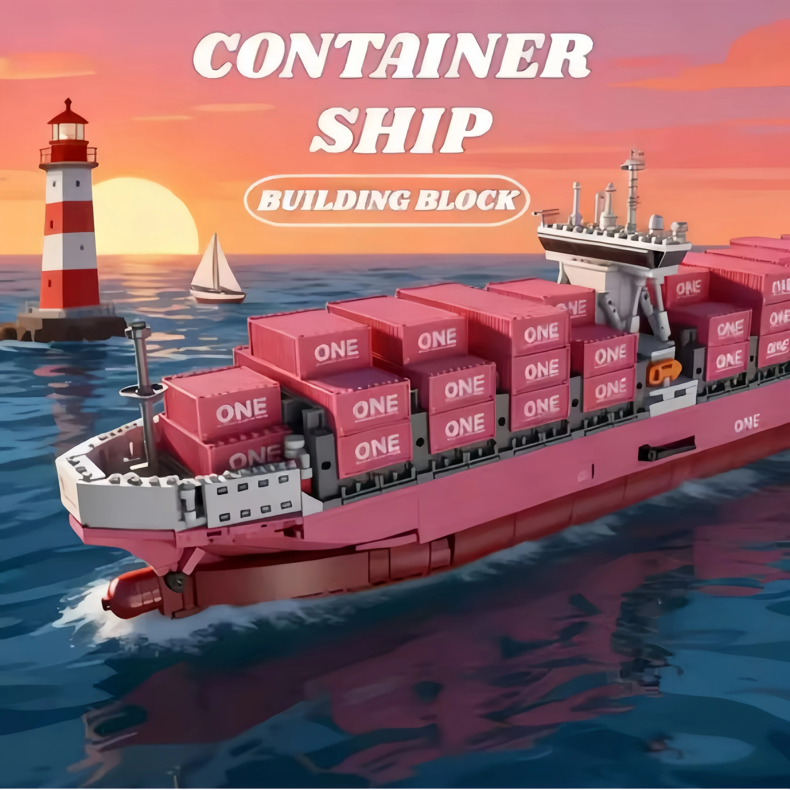 

Creative Building Block Puzzle Pink Cargo Ship 1446-Piece Container Ship Model Kit Ship Building Blocks Toys Boys Birthday Gift