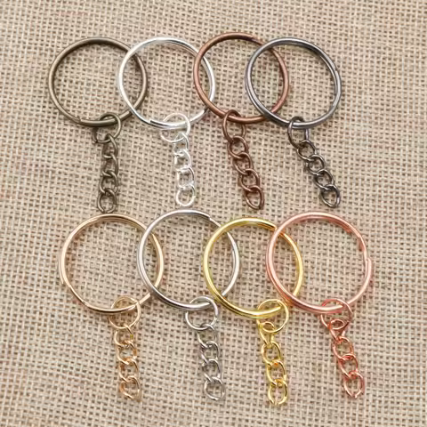 20pcs/lot Key Ring Key Chain ( Ring Size 25mm) Fashion Gold colors Rhodium Silver Plated 50mm Long Round Keychain Keyrings