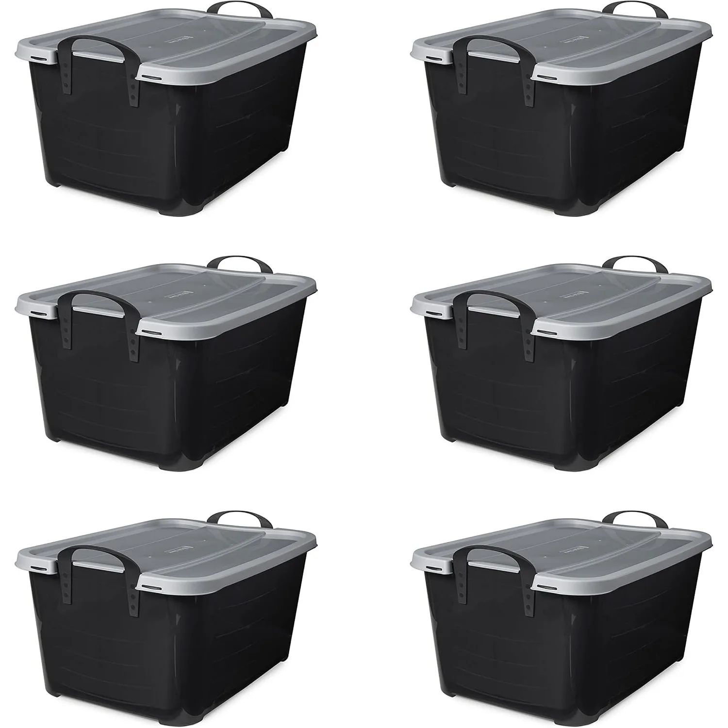 6-Pack Stackable Plastic Storage Bins w/Handles & Snapping Lids, 55 Qt.,  organizer box