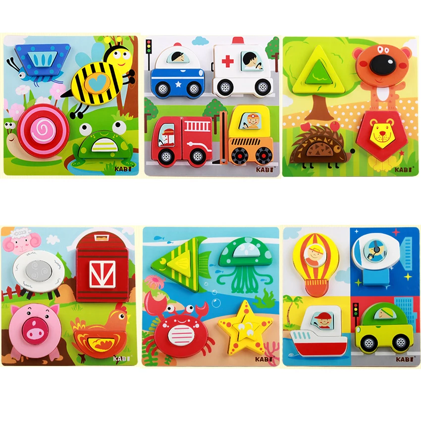 18X18CM Baby Kids Hand Grasp Wooden Puzzle Simple Early Learning Imposition Toy Wooden Board Double Shape Matching  Gift P547