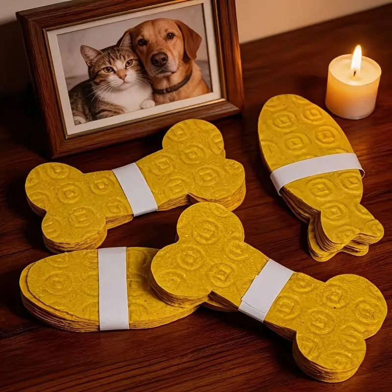 20/44Pcs Pet Memorial Joss Paper Yellow Carrot Bone Fish Shaped Ceremonial Money Notes Dog & Cat Memorial Pet Loss Tokens