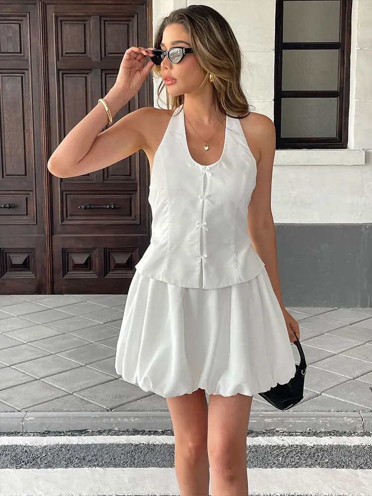 

Sexy Women's Dresses Streetwear New Fashion Bow Zippers Halter Dress Solid Sexy Backless Elegant Lady Knitted Dresses Clothing