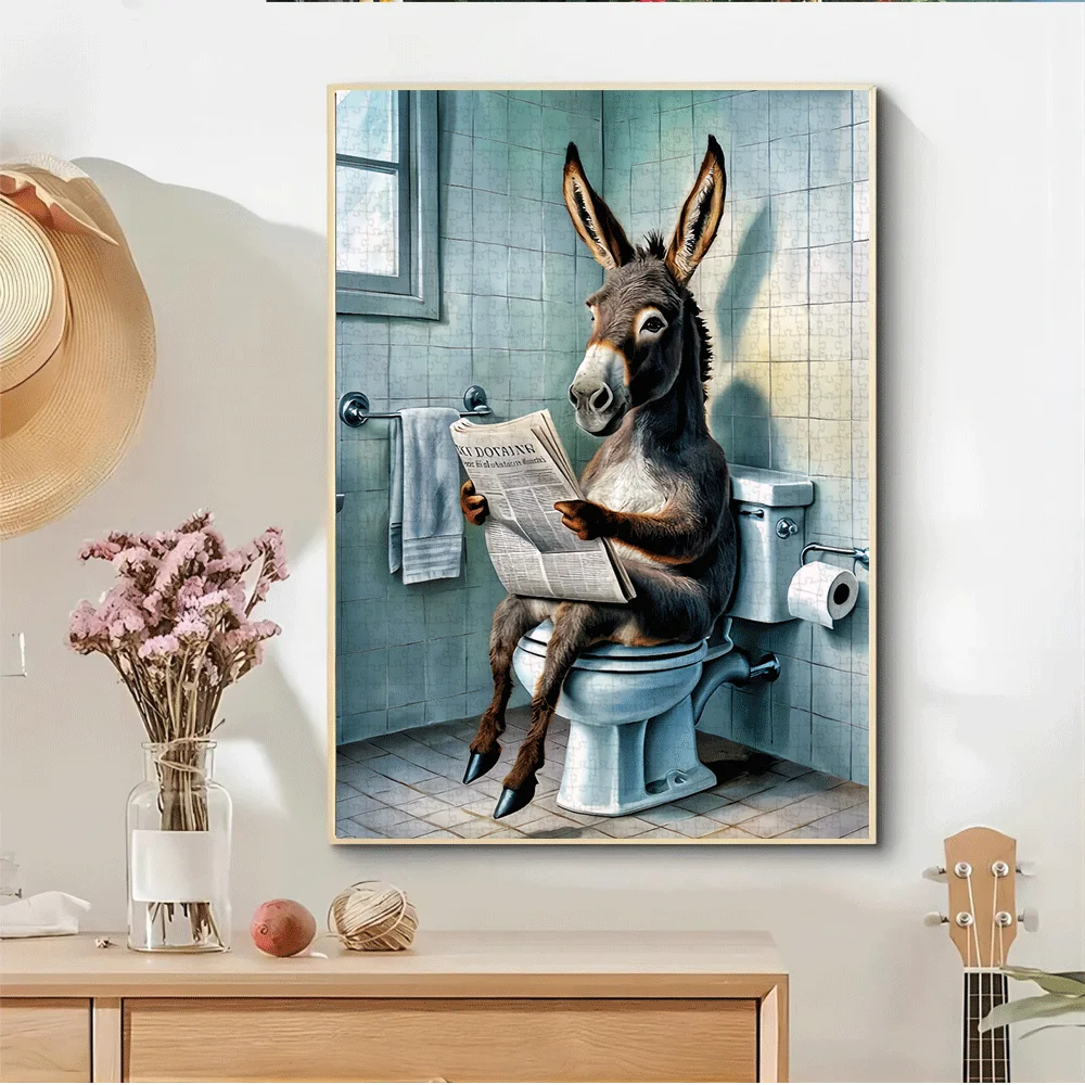 Puzzle per giornali da lettura di asino da 1000 pezzi - Divertente puzzle per scene di bagno per adulti e famiglie, colori vivaci, Challen