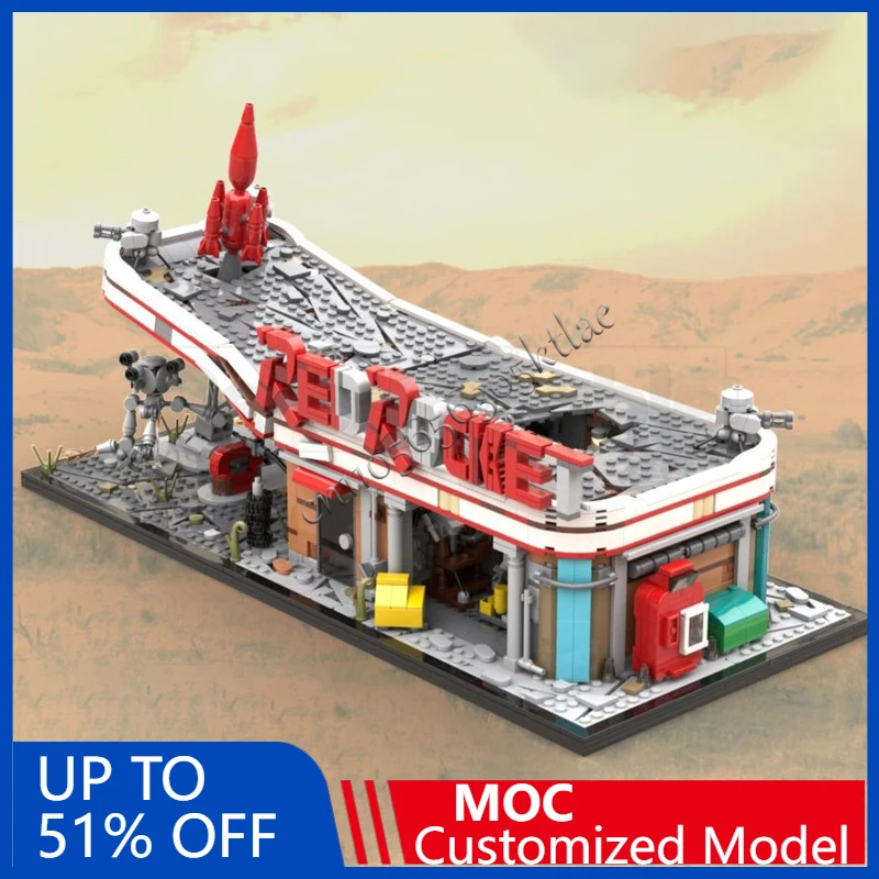 

2020 PCS City Street Scene Red Rocket Gas Station MOC Customize Modular Building Block Simple Design DIY Birthday Toy Gift
