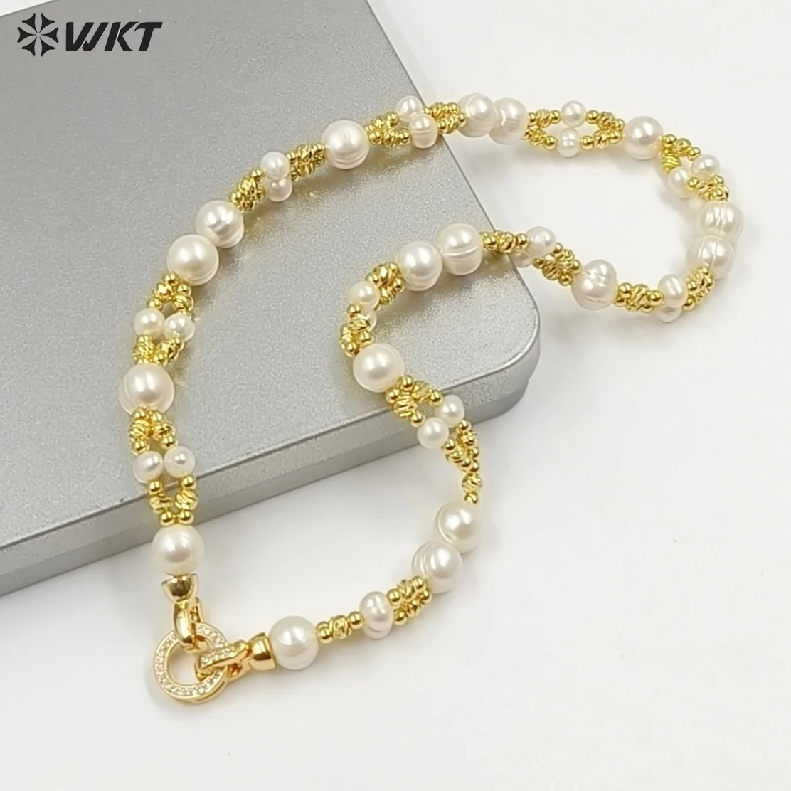 

WT-JN376 WKT Универсальное ожерелье из натурального пресноводного жемчуга с покрытием из настоящего золота 18 карат для женщин.