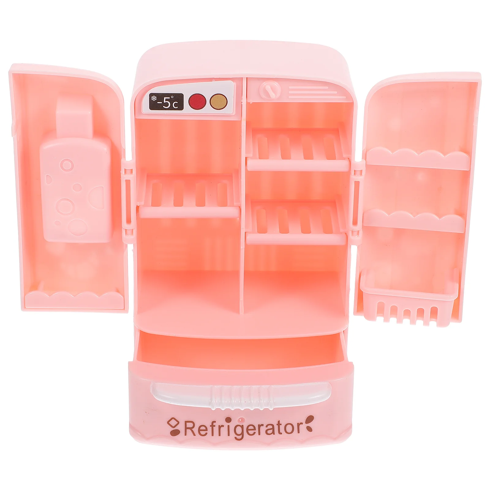 House Mini Simulation Double-open Refrigerator Miniature Kitchen Scene Prop Model (pink) Scenery Decor Toys Decoration Abs