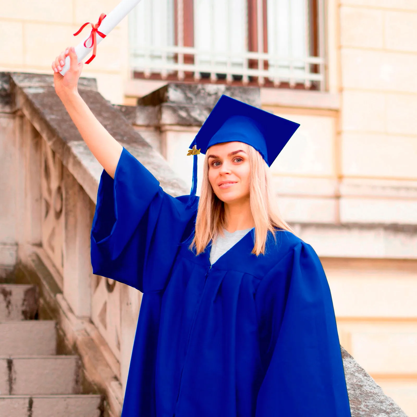 2024 Abschluss kleid Quaste Hut Reiß verschluss V-Ausschnitt lose einfarbige High School Bachelor akademischen Kleid Student Abschluss kostüm