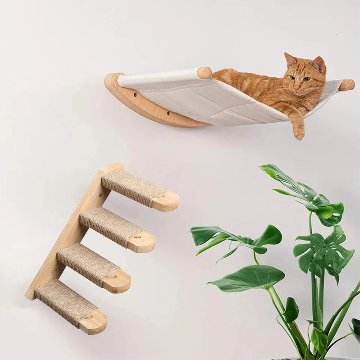 

Cat Wall Furniture Climbing Shelf Wall Mounted Steps Stairway With Sisal Rope Scratching Grinding Claws Toy for Most Kitten Cats