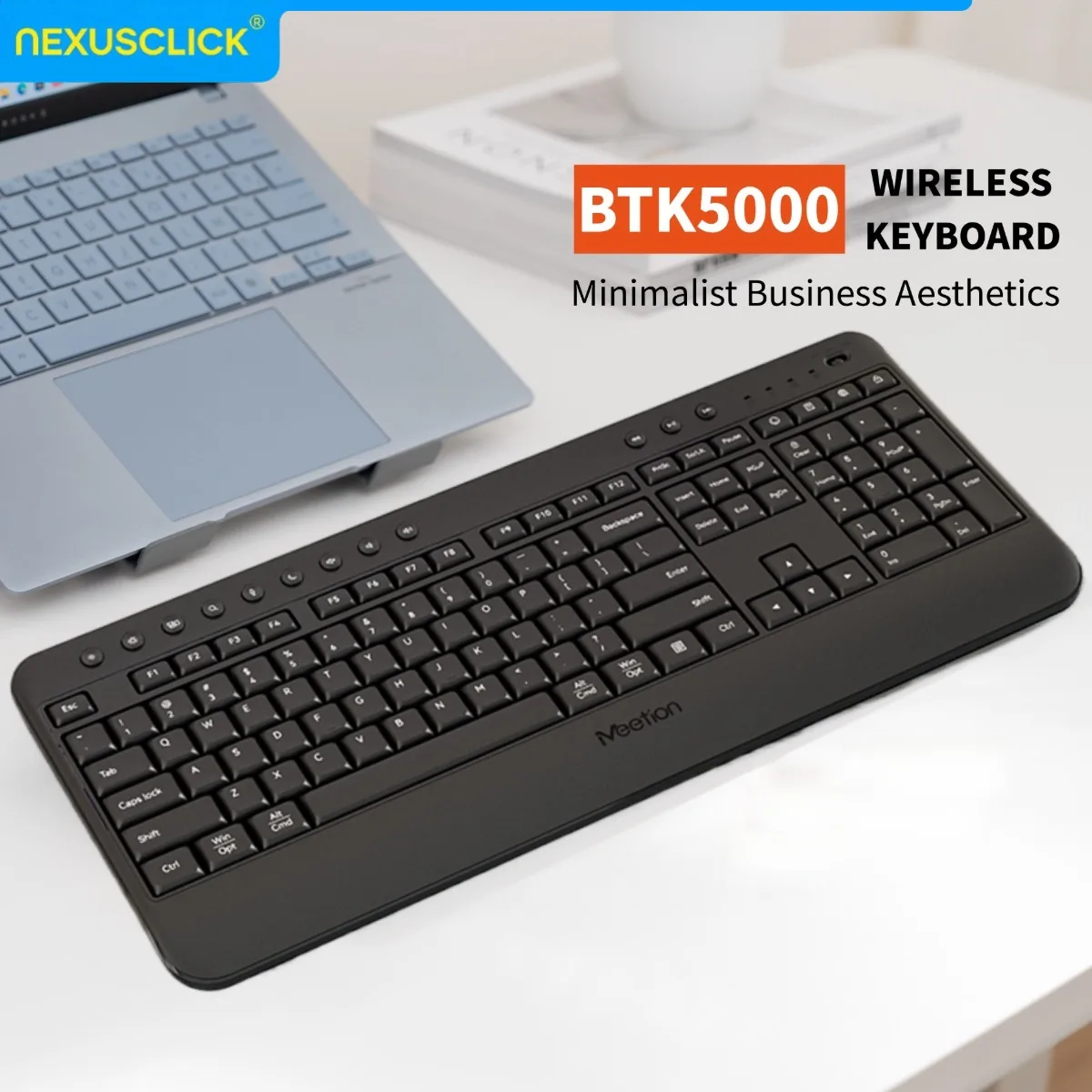 NexusClick 2.4G Wireless Silent Keyboard,Ultra-thin Ergonomic Design with Multimedia Keys,Battery Powered for PC/Mac Home Office