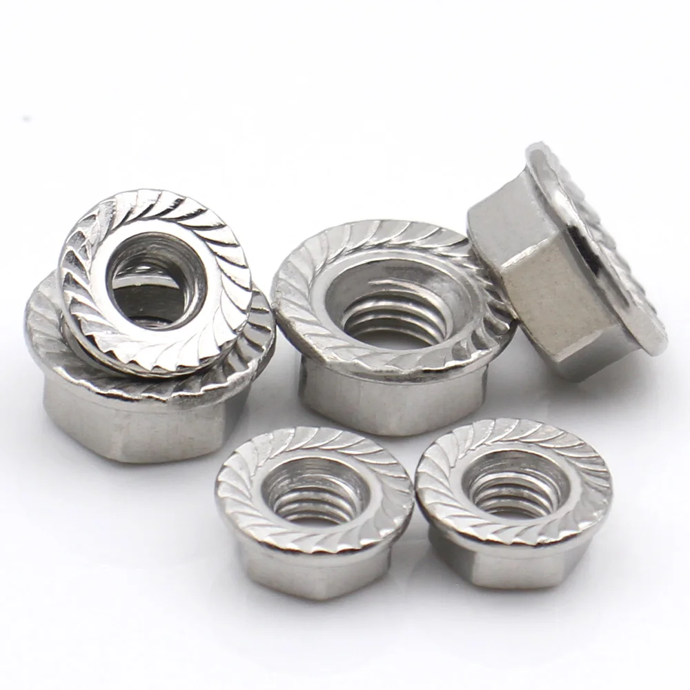 1-50pcs 304 Stainless Steel Hex Serrated Flange Nut Anti-Lock Non-Slip Nuts With Washer M2.5 M3 M4 M5 M6 M8 M10 M12 M14 M16 M20