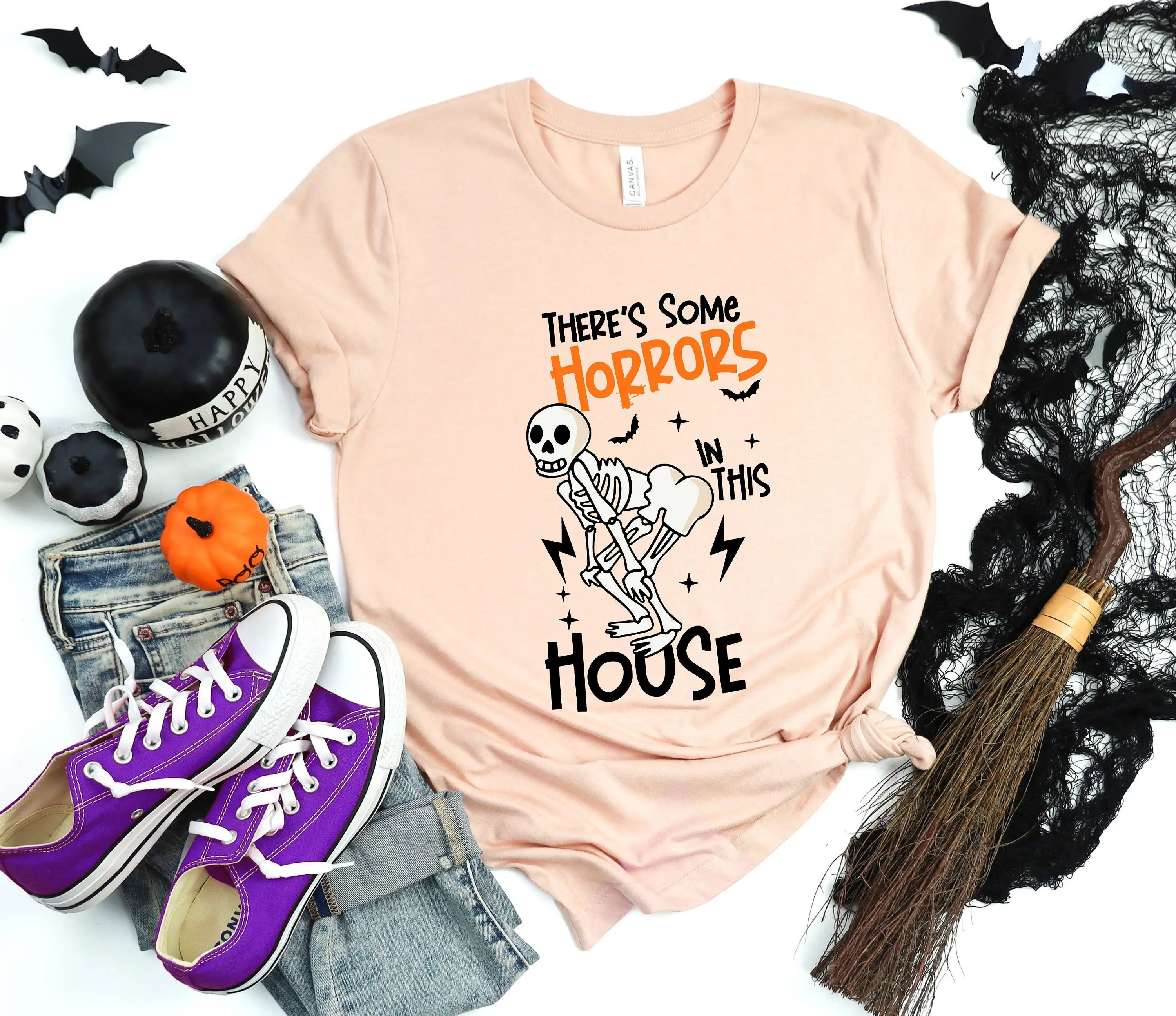 There Is Some Horrors In This House Halloween Home Party Sweat T Shirt Family Pumpkin