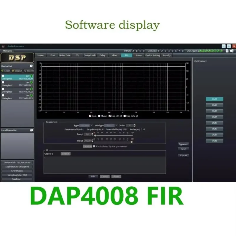 Processore audio digitale professionale 4 in 8 effetti per apparecchiature audio DSP FIR