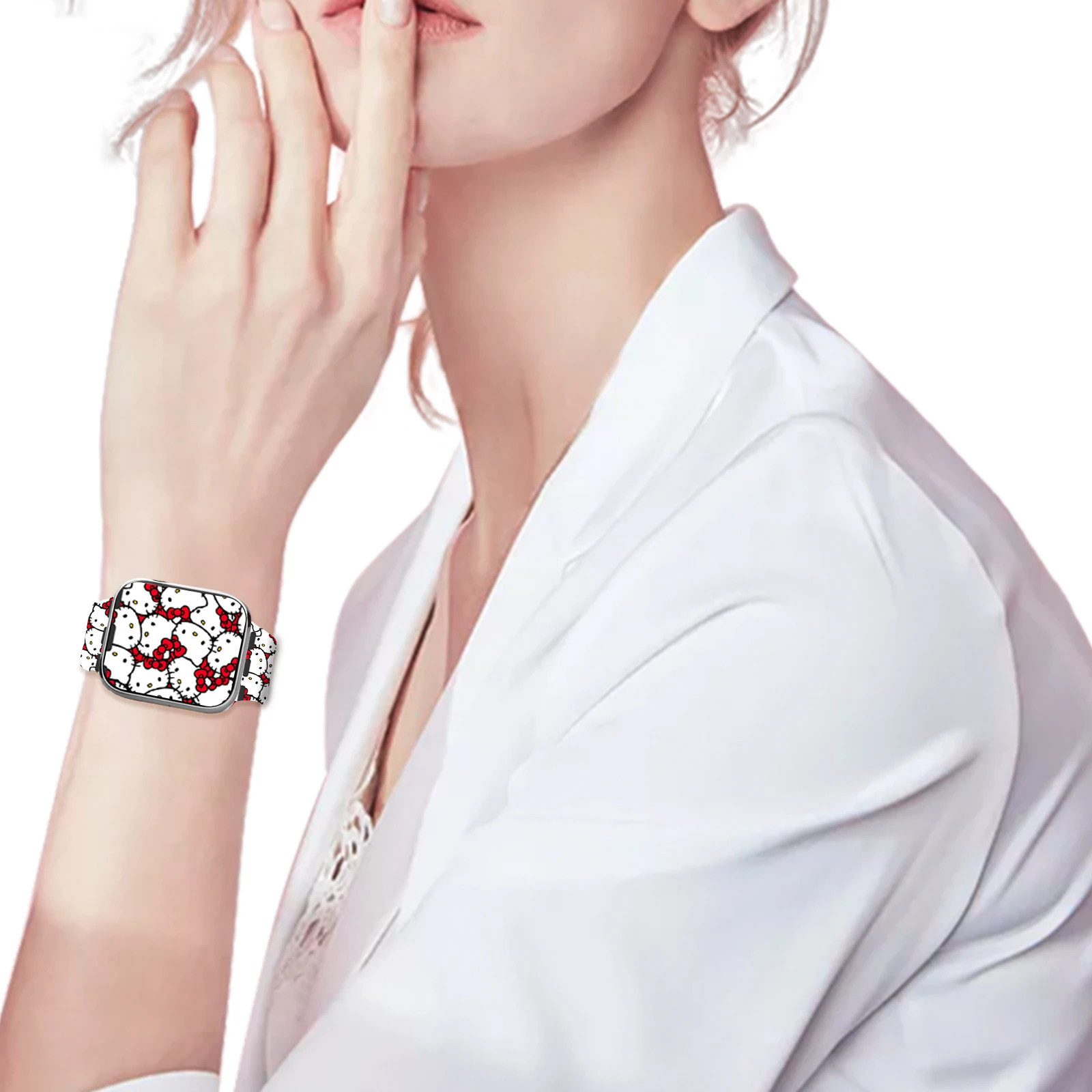 Tali Seri Sanrio Hello Kitty untuk Jam Tangan Apple 11 10 9 8 SE Tali Jam Silikon Dapat Diganti untuk IWatch 44Mm 42Mm 41Mm 40Mm