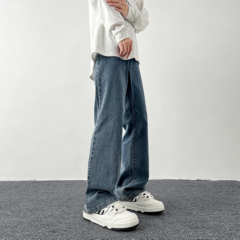 

2025 New Vintage High Street Jeans Men's Black Micro Flared Straight Leg Pants High Street Casual Men's Pants Men Clothing