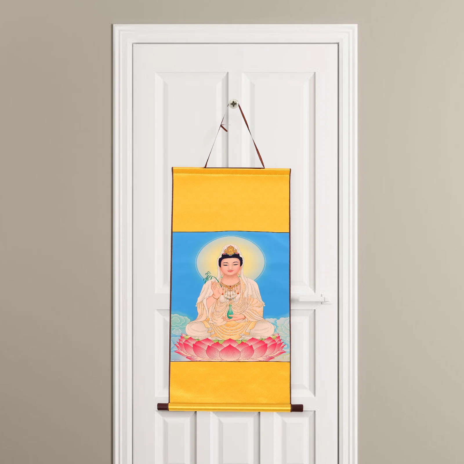

Guanyin Buddha Statue Painting 30x80cm White Background Tapestry Bedroom Wall Art Home Worship Decoration Durability Vibration