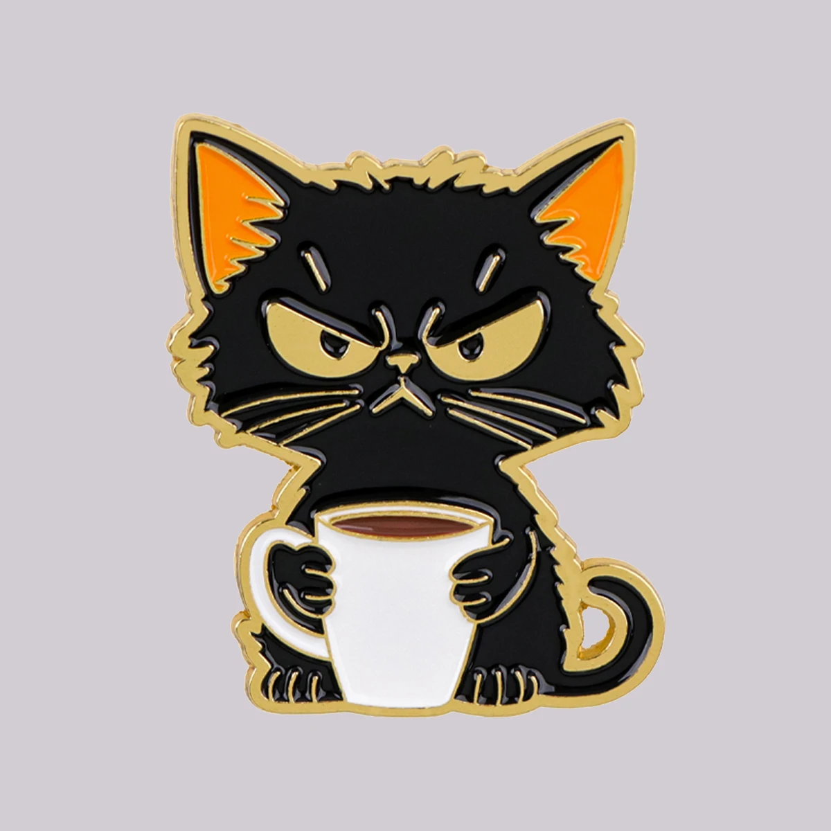 Pin Esmaltado de Café e Gato Preto, Broche Fofo, Pins de Lapela, Emblema para Mochila, Acessórios de Vestuário, Joia de Desenho Animado, Presentes para Amigos