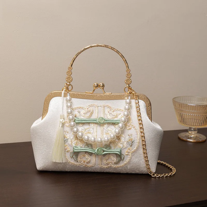 

New Chinese Style Embroidered Button Bag Women's Spring New Elegant Small Hanfu Bag Matched with Tailed Skirt