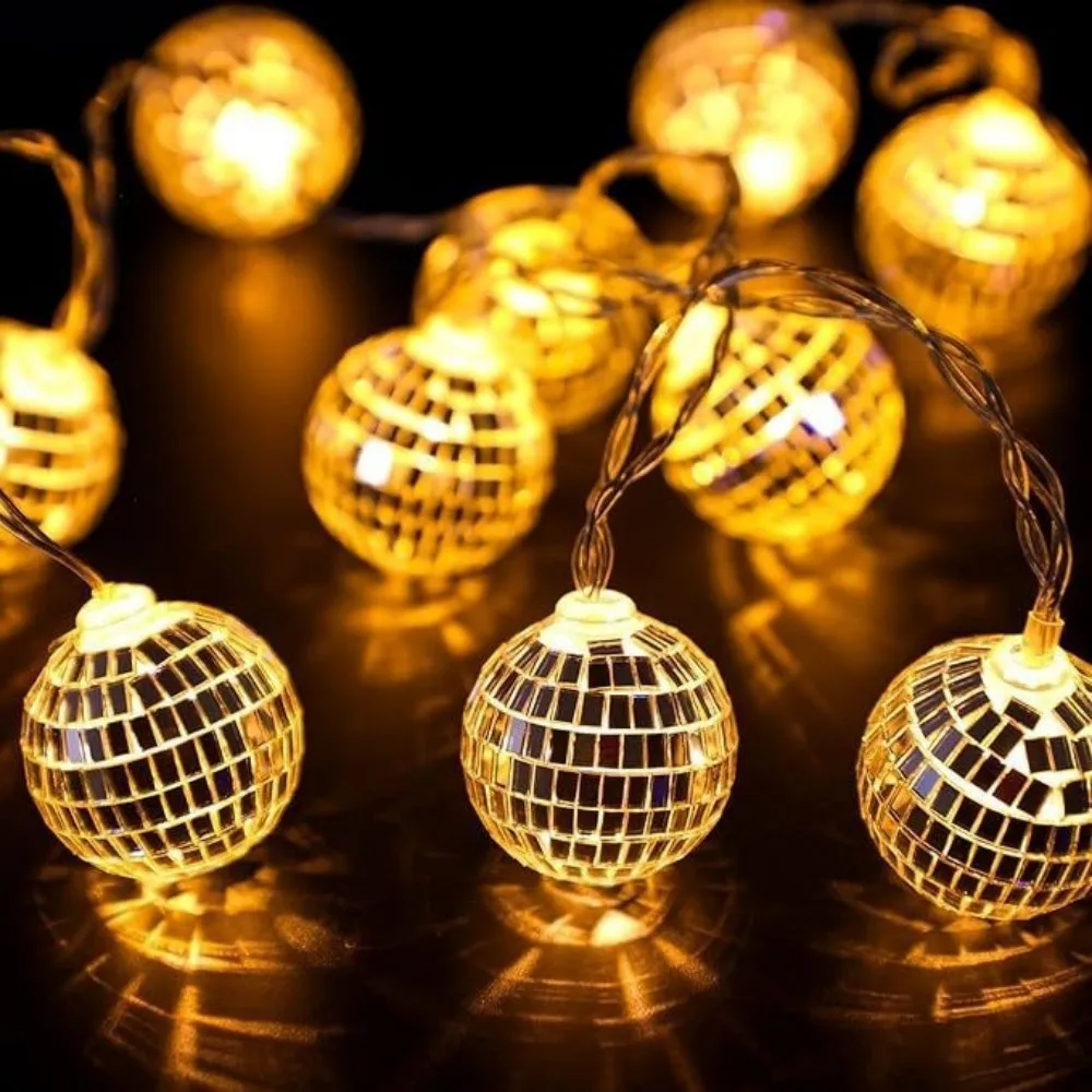 1.5M10 LED Battery Box Mirror Ball Light String, LED Disco Ball Light, Suitable For Bar, Birthday, Holiday Atmosphere Decoration