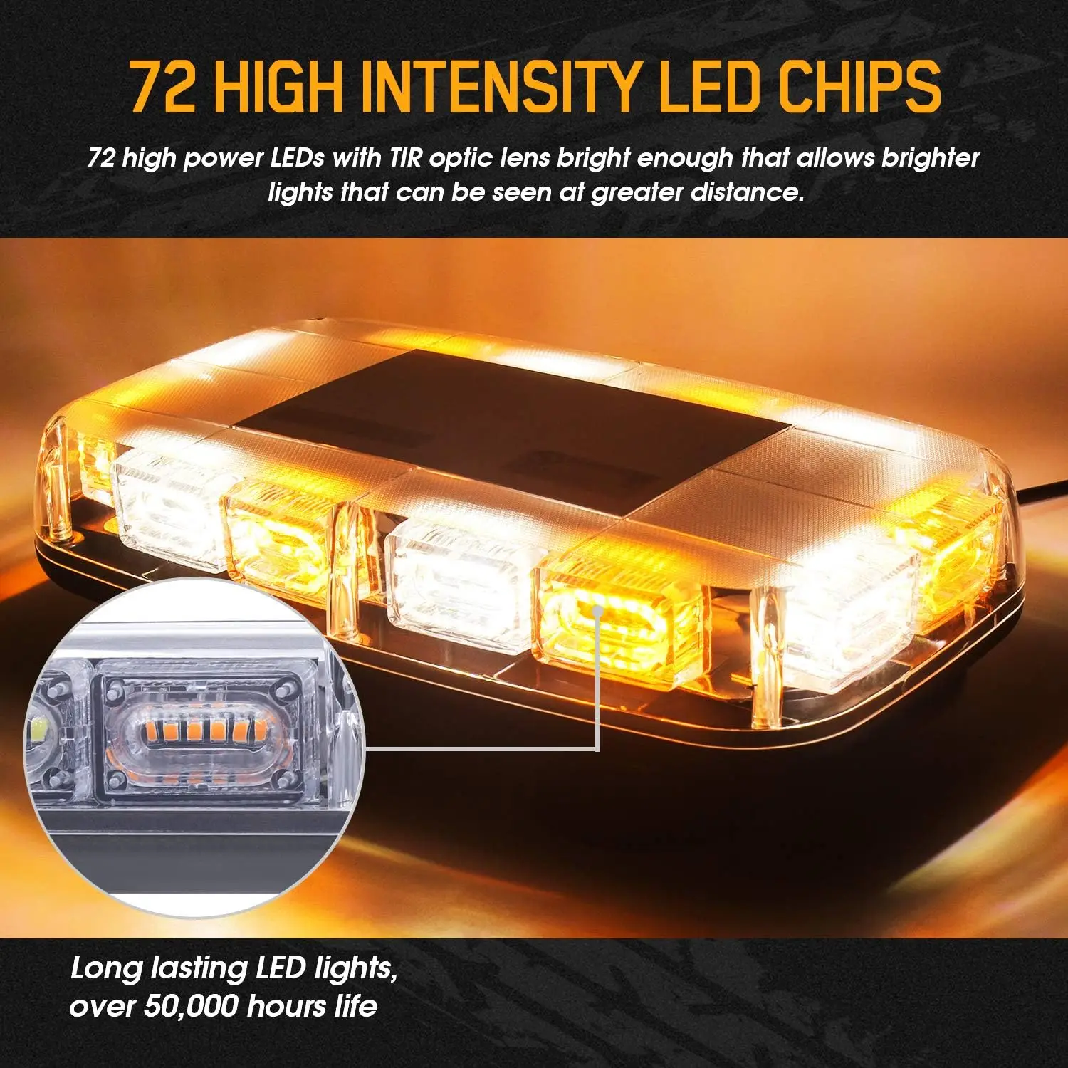 72 LED Magnetic Rotating Flash Beacon Strobe Warning Light Roof Top Emergency Signal Lamps Car Flashing Lights Amber White