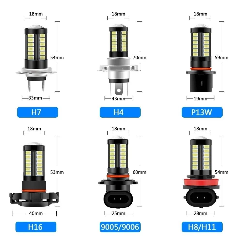 H11 H8 H4 H7 9005 9006 LED Fog Light Bulbs Extremely Bright Car DRL Driving Fog Lights 5730 33SMD 12V White/Amber/Red/Blue/Pink