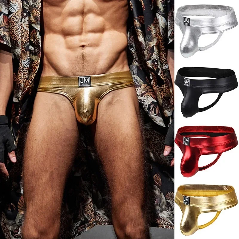 Faux Leather Jockstrap Men Sexy Gay Underwear Penis Pouch Sissy Thong Lingerie Men Bikini Beifs Panochas Cueca Tanga Slip