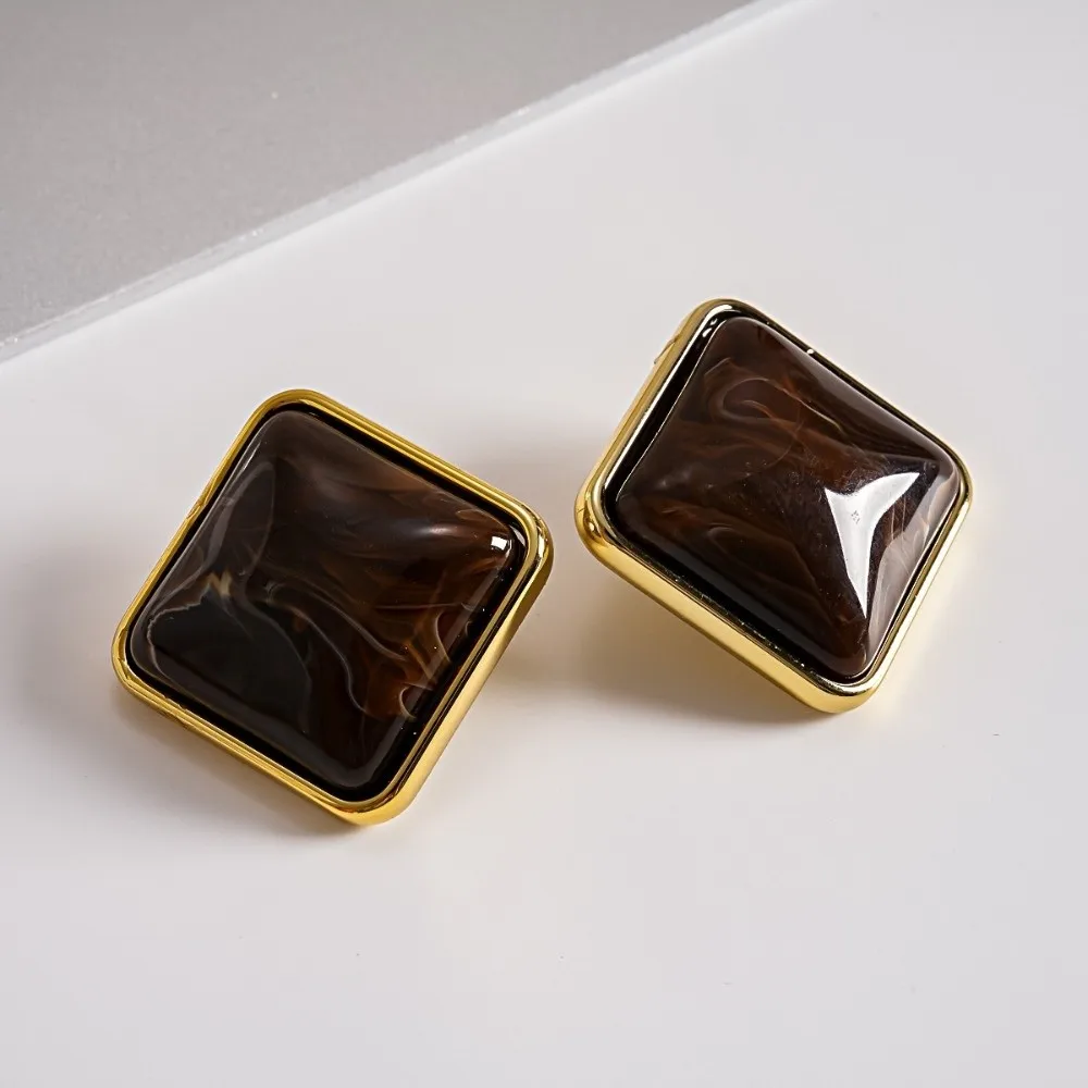 New Colorful Square Stud Earrings Irregular Smudging Marble Texture Ear Studs Aesthetic Acrylic Geometric Earrings Gifts