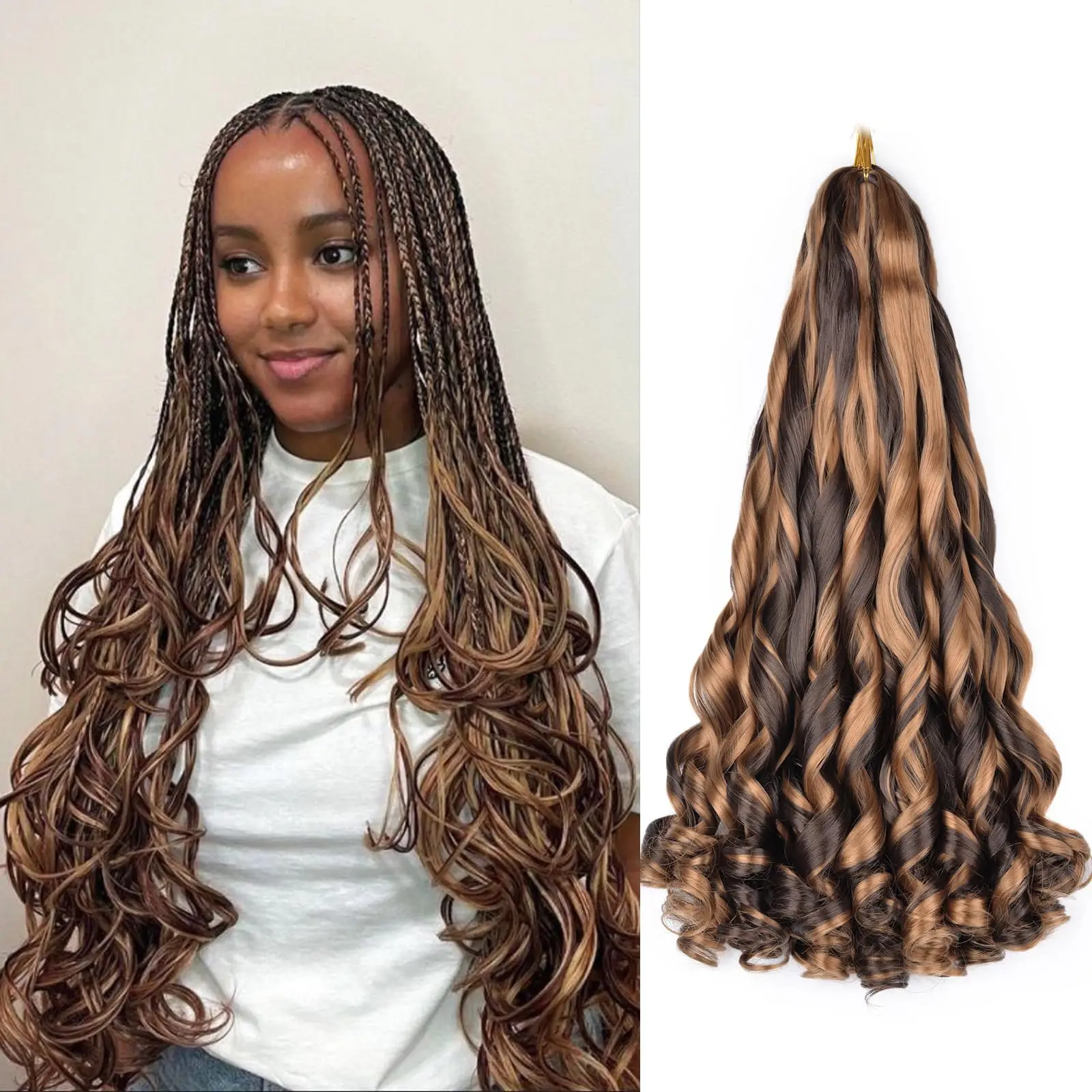 French Curly Braiding Hair Pre Stretched 24 Inch synthetic Bouncy Braiding Hair Hot Water Setting French Curl Braiding Hair