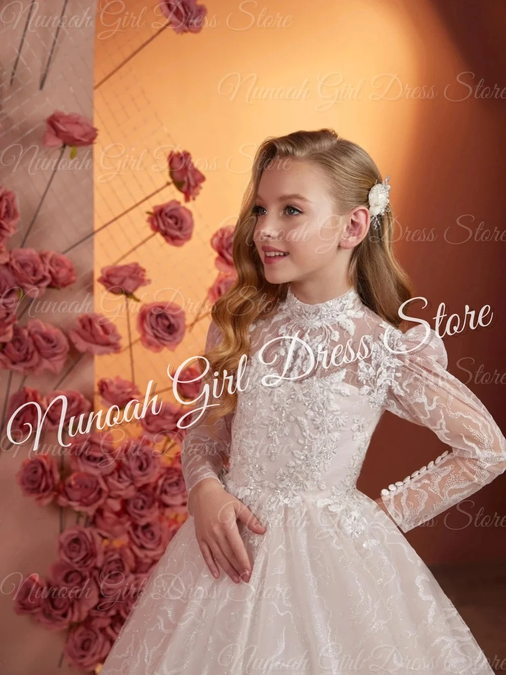 Białe sukienki dla dziewczynek na wesele, koronkowe aplikacje, długość do podłogi, sukienki urodzinowe dla dziewczynek, sukienki na Pierwszą Komunię Świętą, szyte na miarę