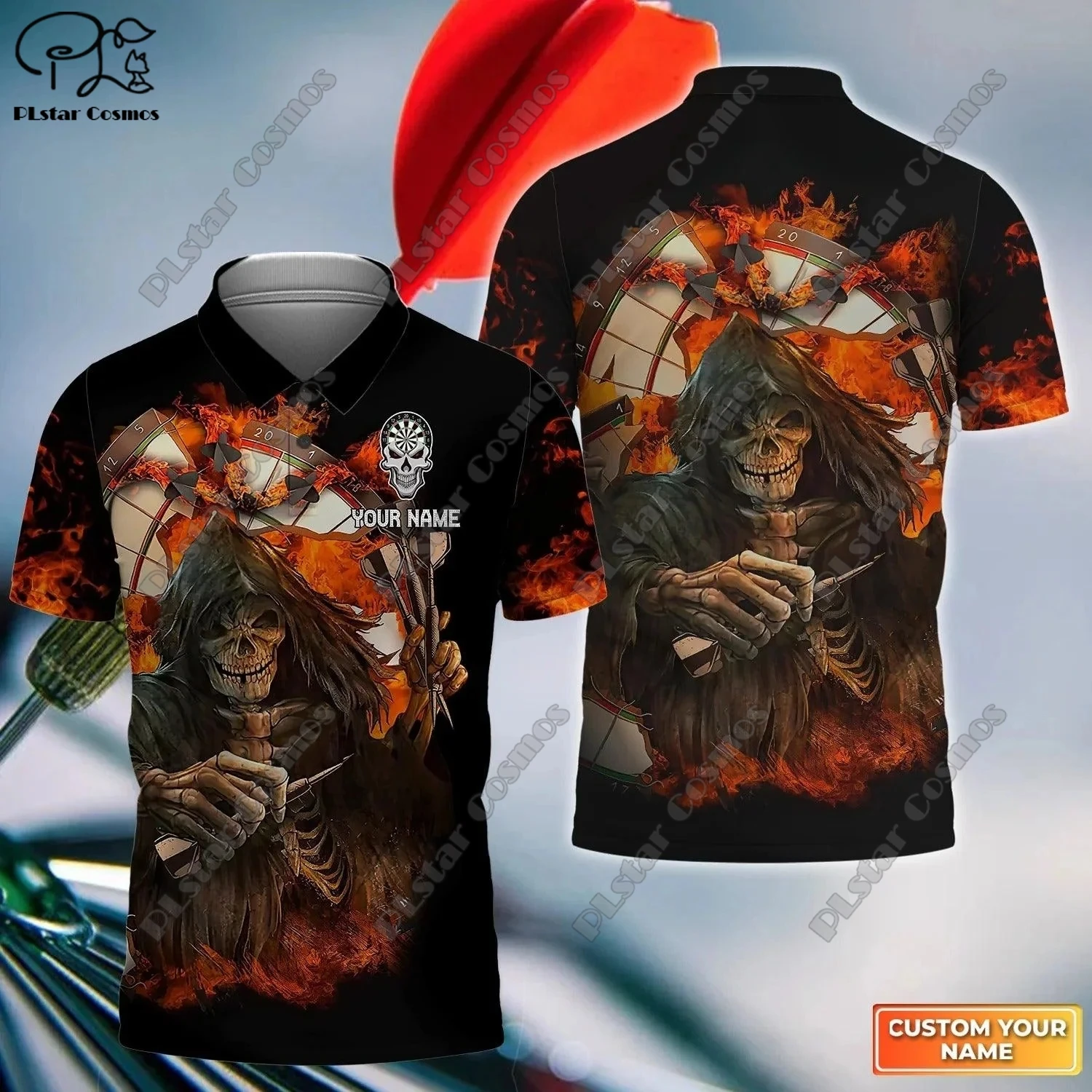 

PLstar Cosmos 3D Printing Custom Darts Bullseye Grim Reaper Star Skull Polo Shirt Summer Street Leisure Indoor Sports Series