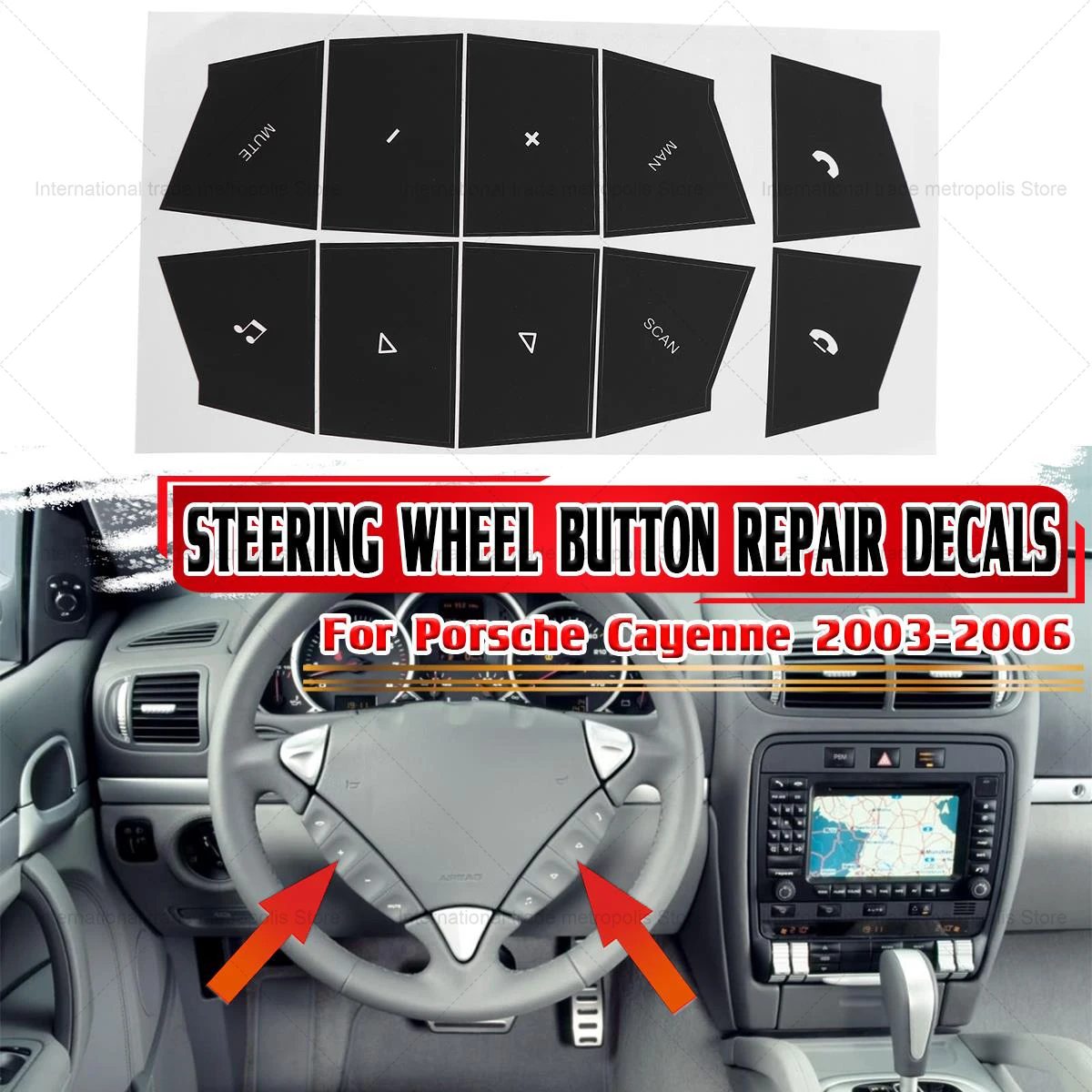 Car Steering Wheel Button Repair Decals Stickers For Porsche Cayenne 2003 2004 2005 2006 Automotive Interior Stickers New