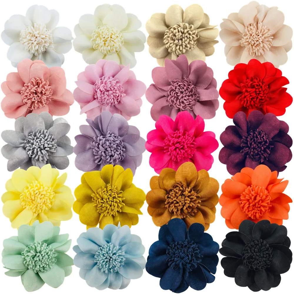 

8cm Fringe Flower Core Handmade Head Shoe Hat Pet Accessories Adhesive Hairpin Scrunchie Wholesale 300 Pcs
