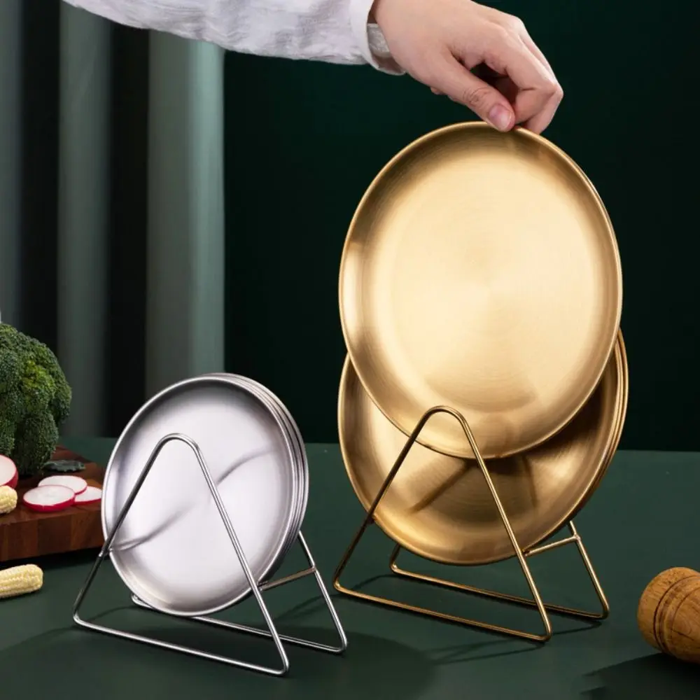 

6pcs Multipurpose Stainless Steel Spit Bone Dish Round with Holder Snack Tray Durable Garbage Plate Cake