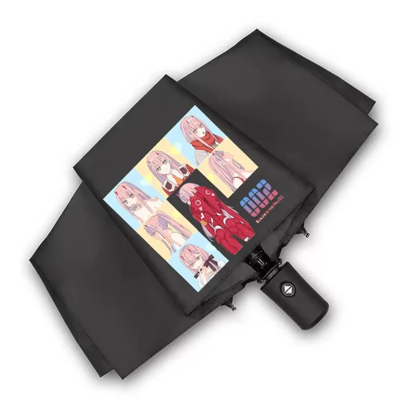 

Black White,Darling in the FranXX,Anime, Windproof Strong UV Protection, Automatic Rain Travel Compact Umbrella for Woman Man