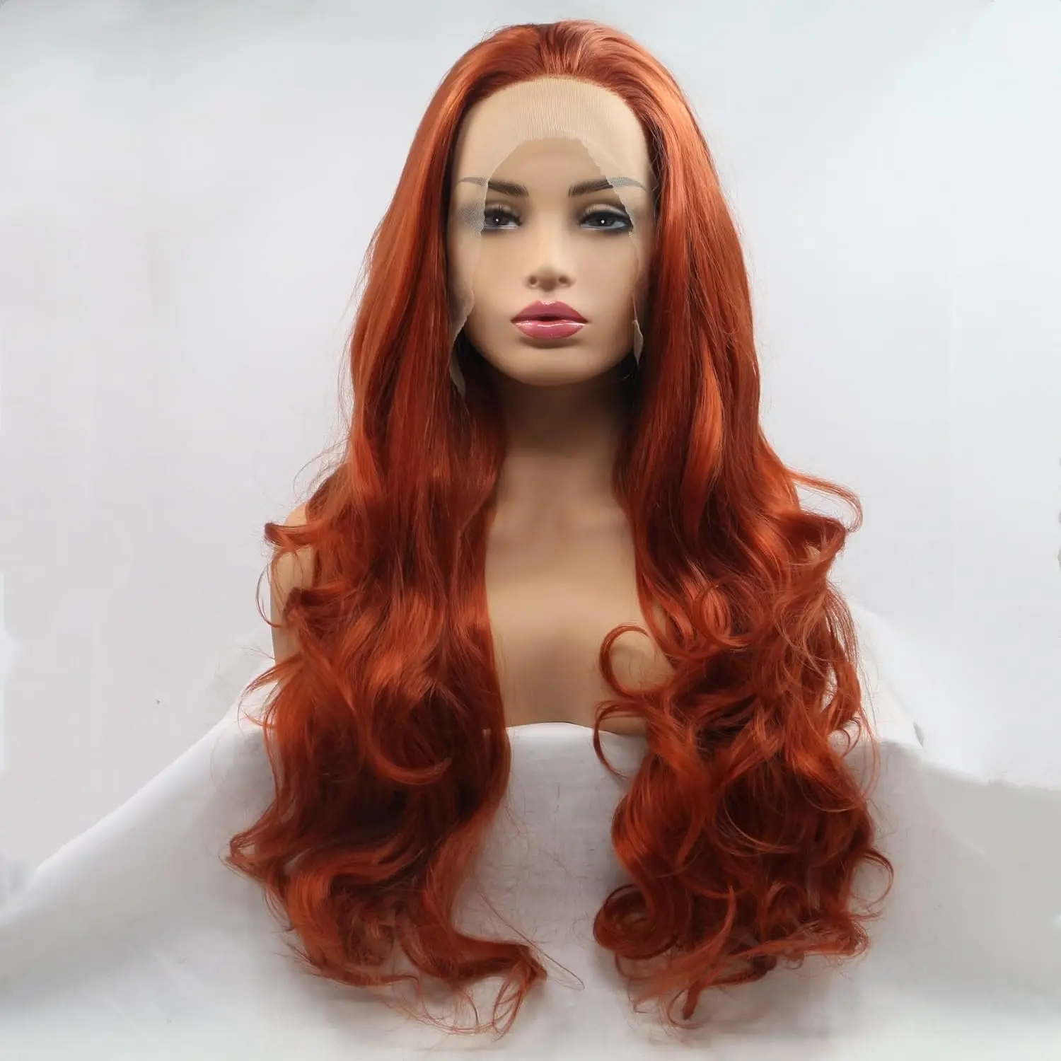 Sylvia Copper Red Lace Wig with Synthetic Lace Front 350# Auburn Wigs Cheap T Part Lace Long Wavy Wigs Heat Resistant Fiber Hair